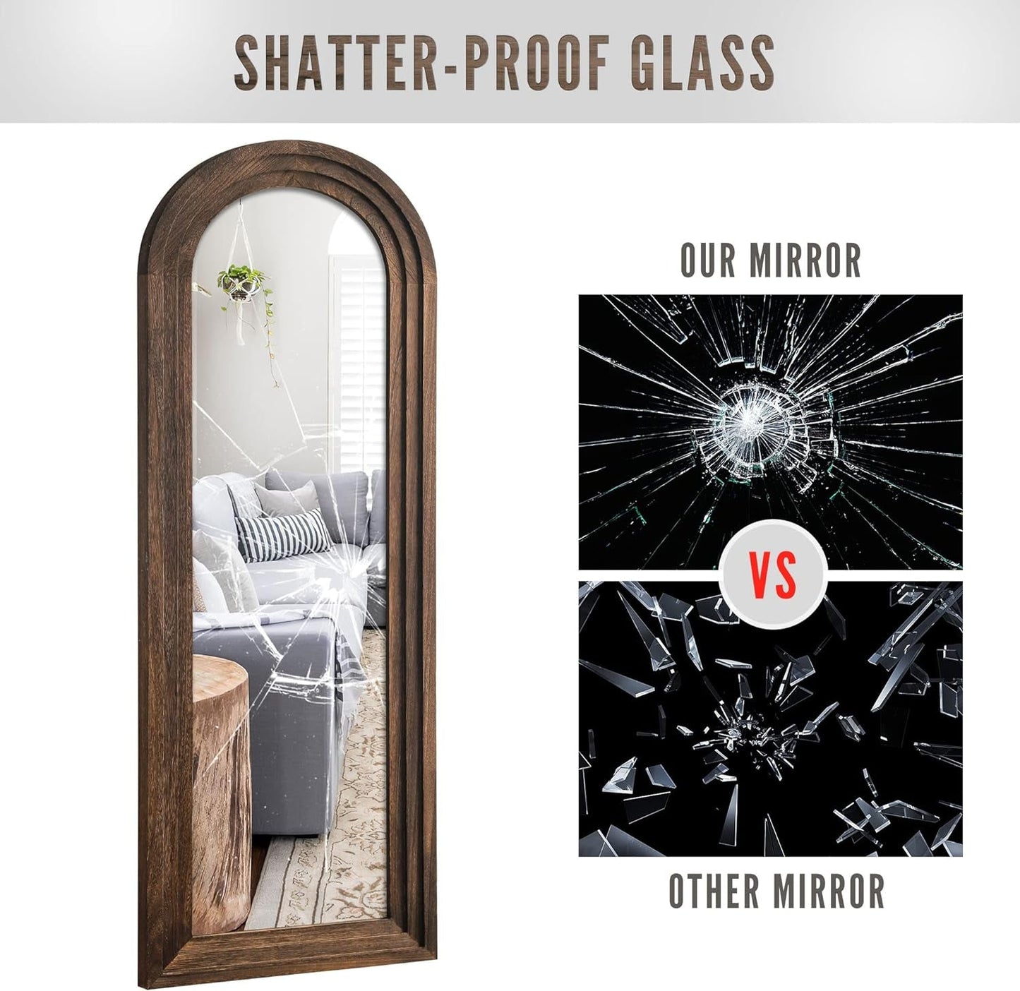 Distressed Wooden Arched Mirror