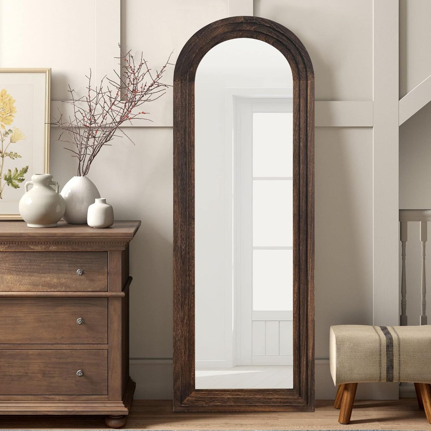 Distressed Wooden Arched Mirror