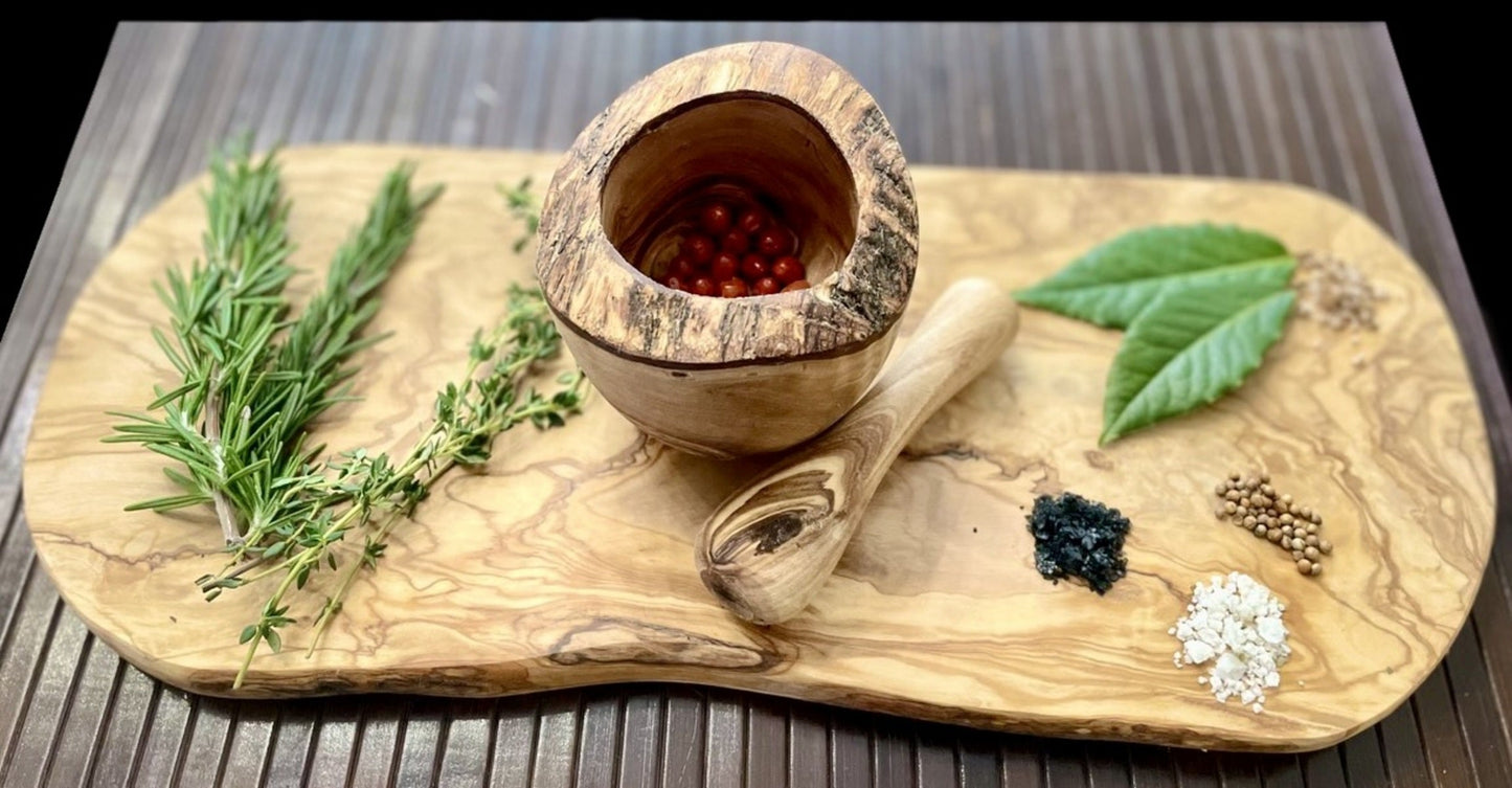 Rustic Olive Wood Mortar and Pestle