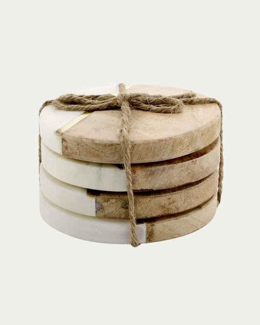 Pinehurst Inlaid Marble & Wood Coaster Set