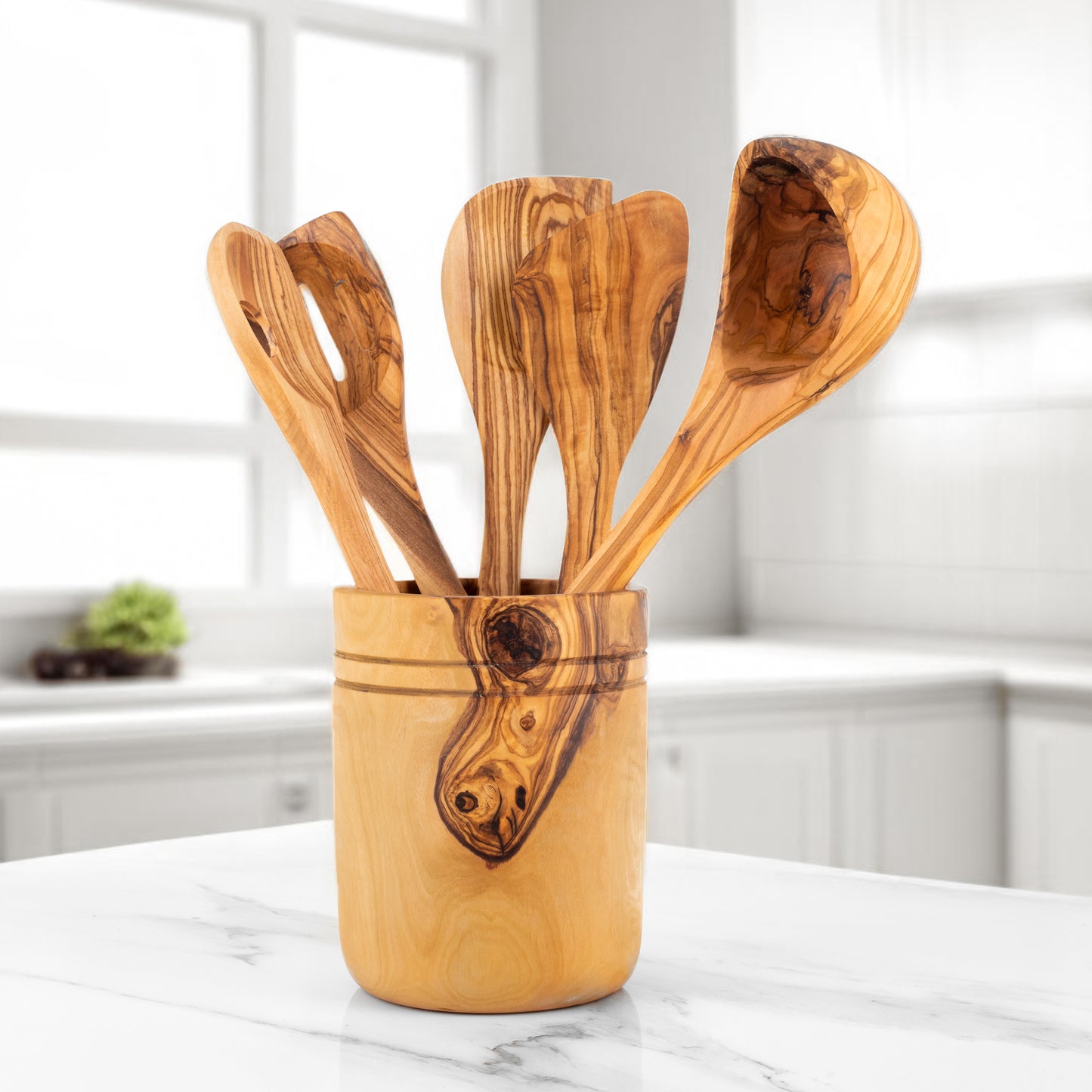 Heritage Kitchen Utensils Set with Wooden Holder