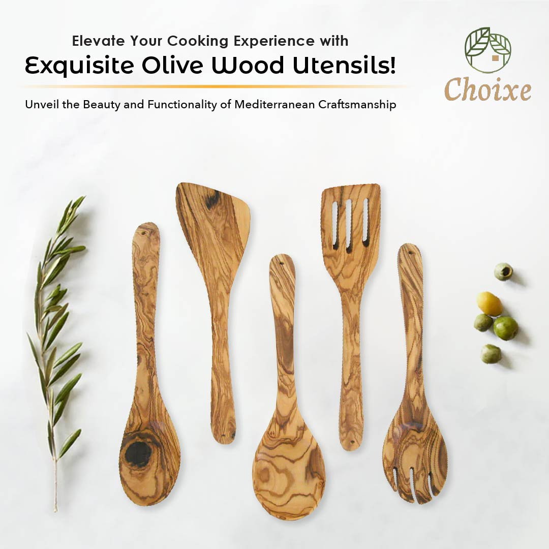Rustic Olive Wood Kitchen Utensil Set