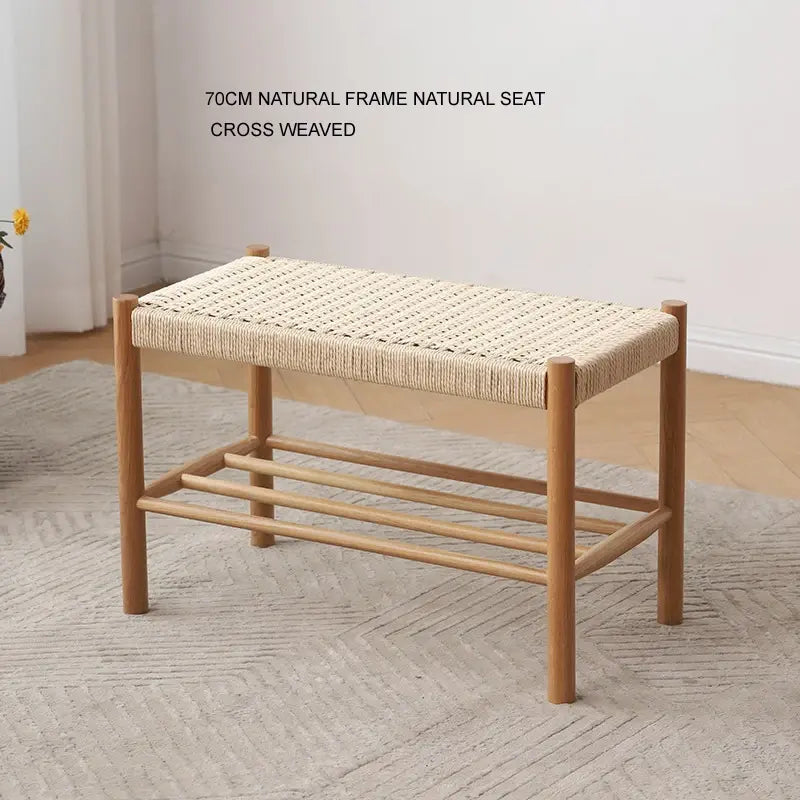 Handwoven Rattan Oak Bench