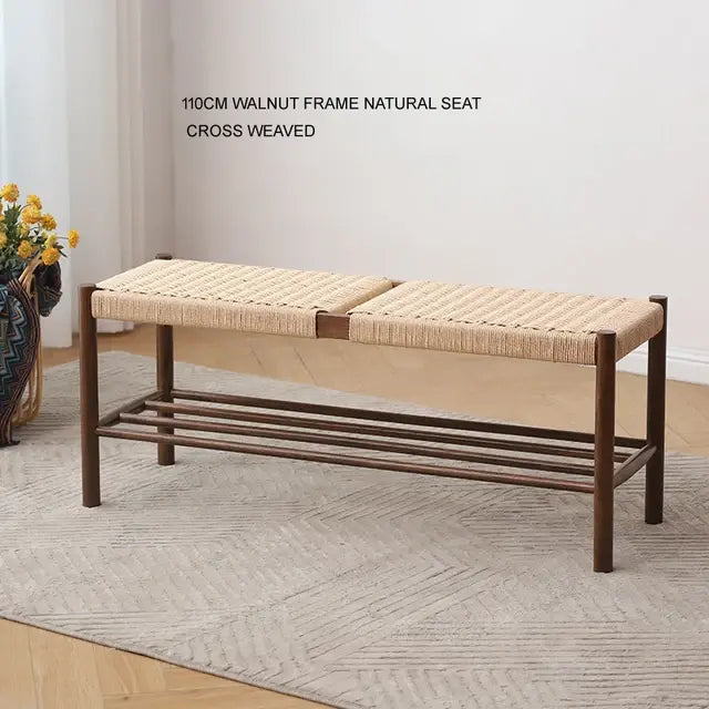 Handwoven Rattan Oak Bench