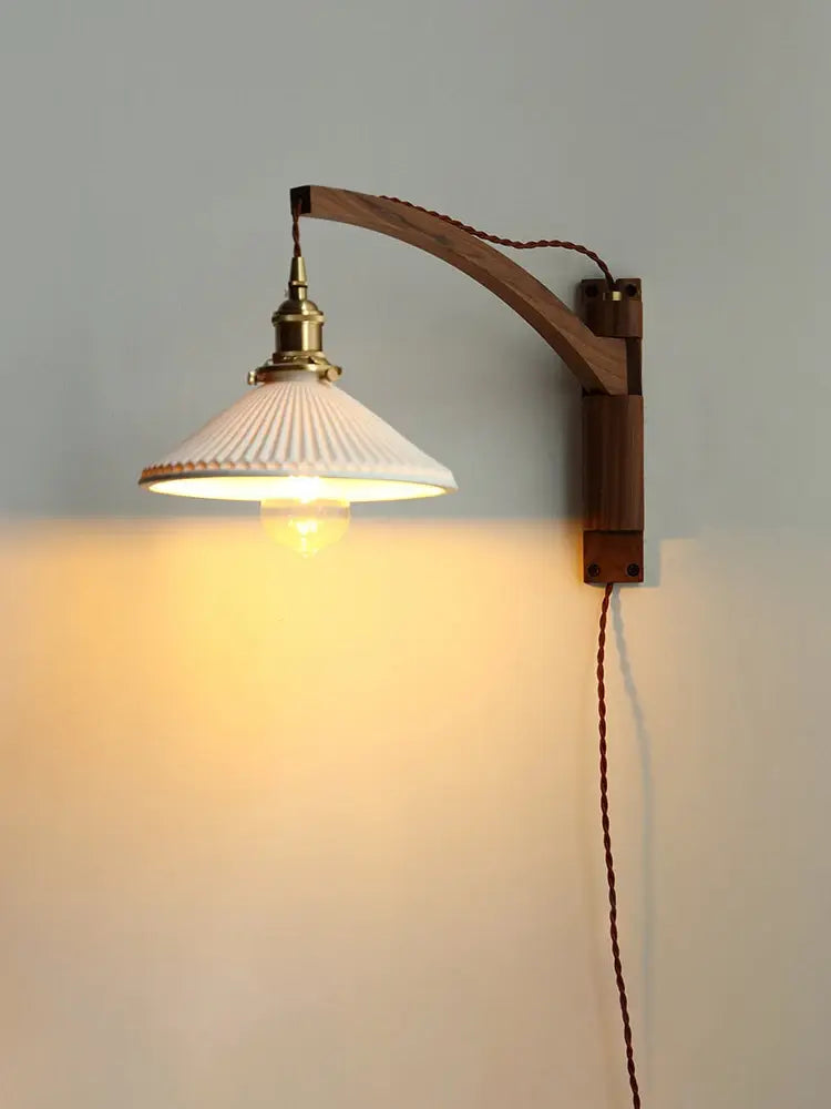 Japanese Walnut Wood Tiller Wall Lamp