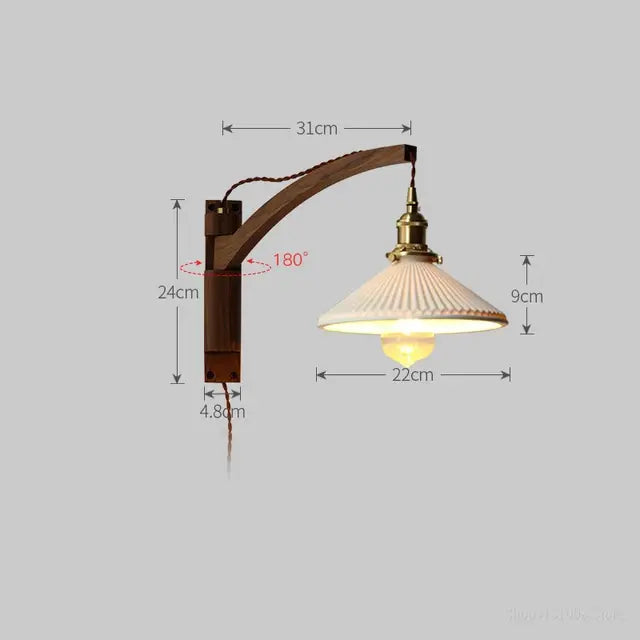 Japanese Walnut Wood Tiller Wall Lamp