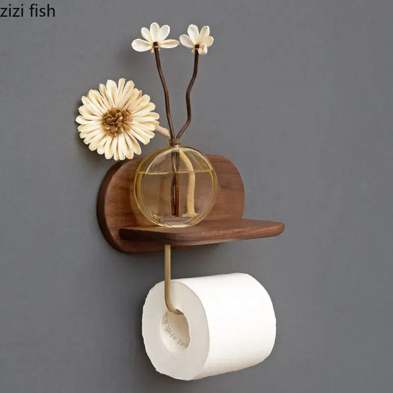 Walnut & Brass Toilet Paper Holder