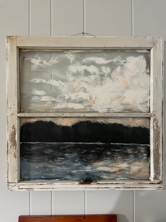 Lakeside Serenity: Vintage Window Waterscape