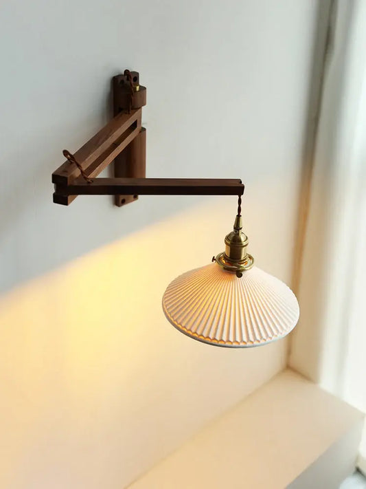 Japanese Walnut Wood Adjustable Wall Lamp