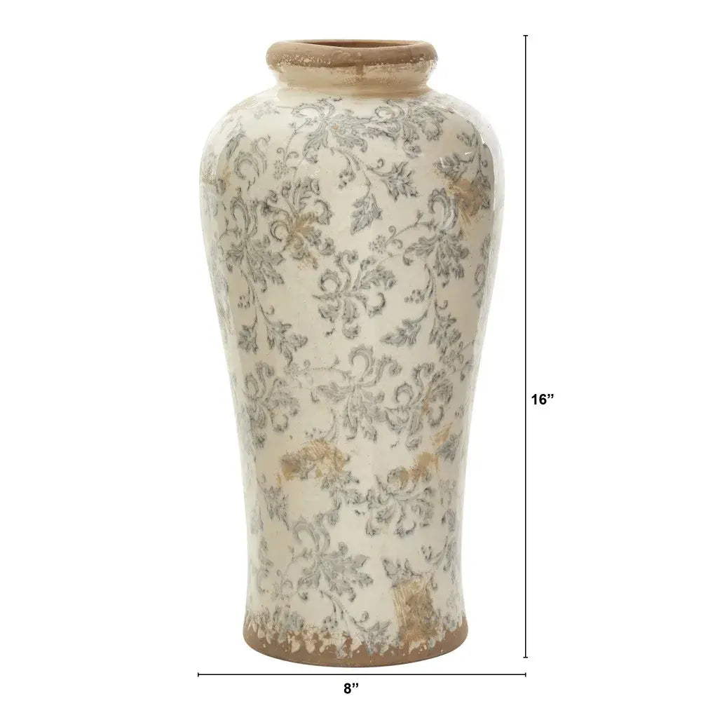 Tuscan Ceramic Floral Scroll Urn Vase