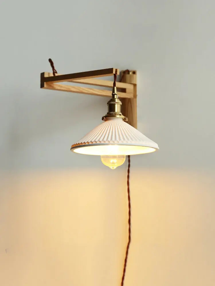 Japanese Walnut Wood Adjustable Wall Lamp