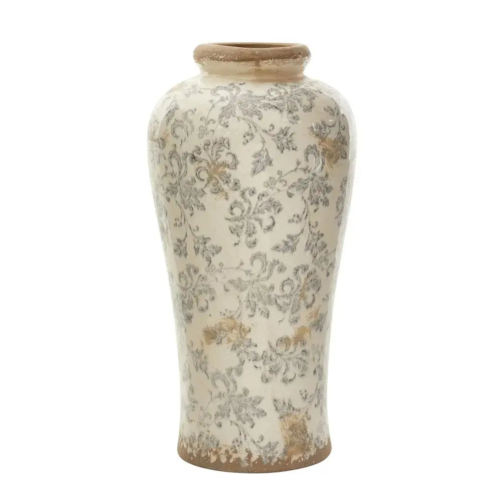 Tuscan Ceramic Floral Scroll Urn Vase