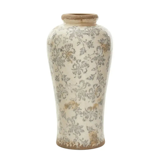 Tuscan Ceramic Floral Scroll Urn Vase