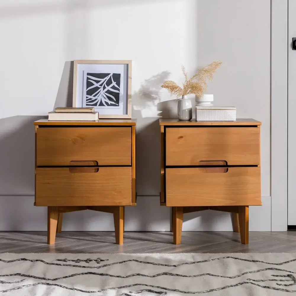 Bedside Table Caramel 2-Drawer Nightstand Nightstands Bedroom Furniture Night Stand Bed Side Table Furniture for Room Tables