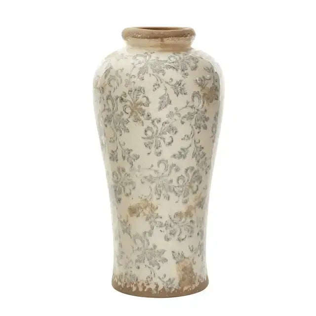 Tuscan Ceramic Floral Scroll Urn Vase