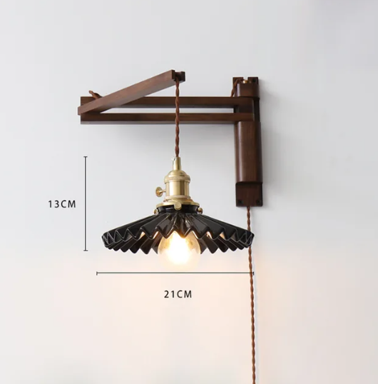 Japanese Walnut Wood Adjustable Wall Lamp