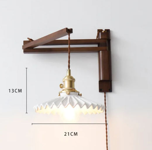 Japanese Walnut Wood Adjustable Wall Lamp