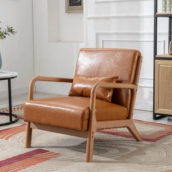 Leather Mid Century Modern Accent Chair