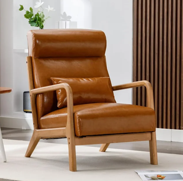 Leather Mid Century Modern Accent Chair