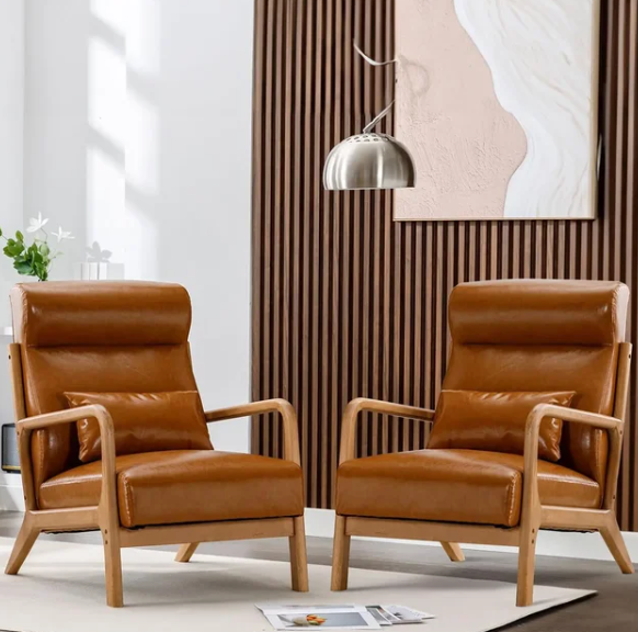 Leather Mid Century Modern Accent Chair