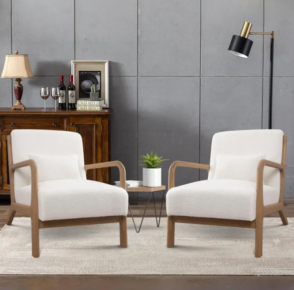 ANJHOME Mid Century Modern Accent Chair White/Grey