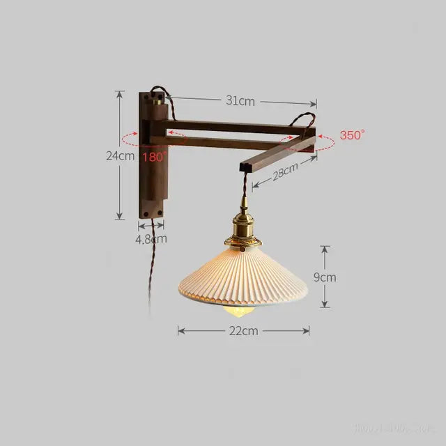 Japanese Walnut Wood Adjustable Wall Lamp