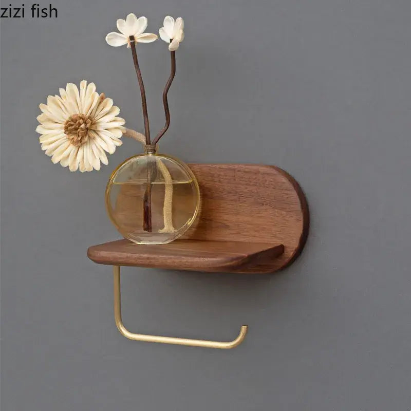 Walnut & Brass Toilet Paper Holder