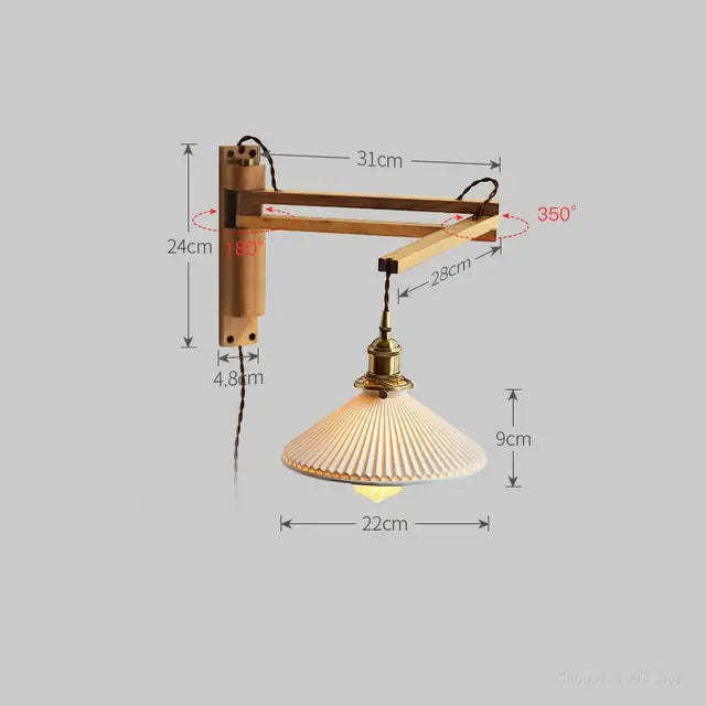 Japanese Walnut Wood Tiller Wall Lamp