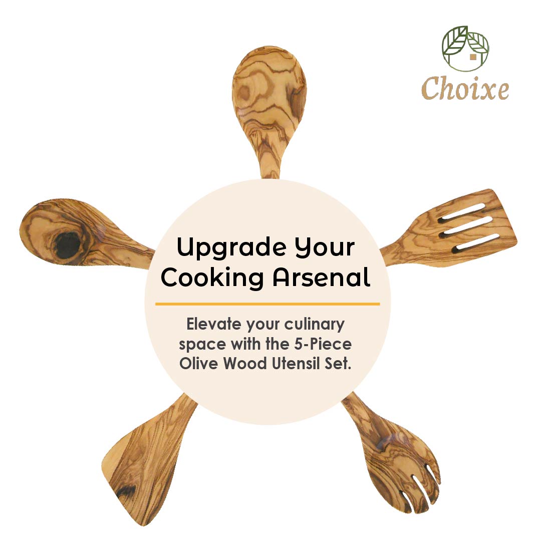 Rustic Olive Wood Kitchen Utensil Set