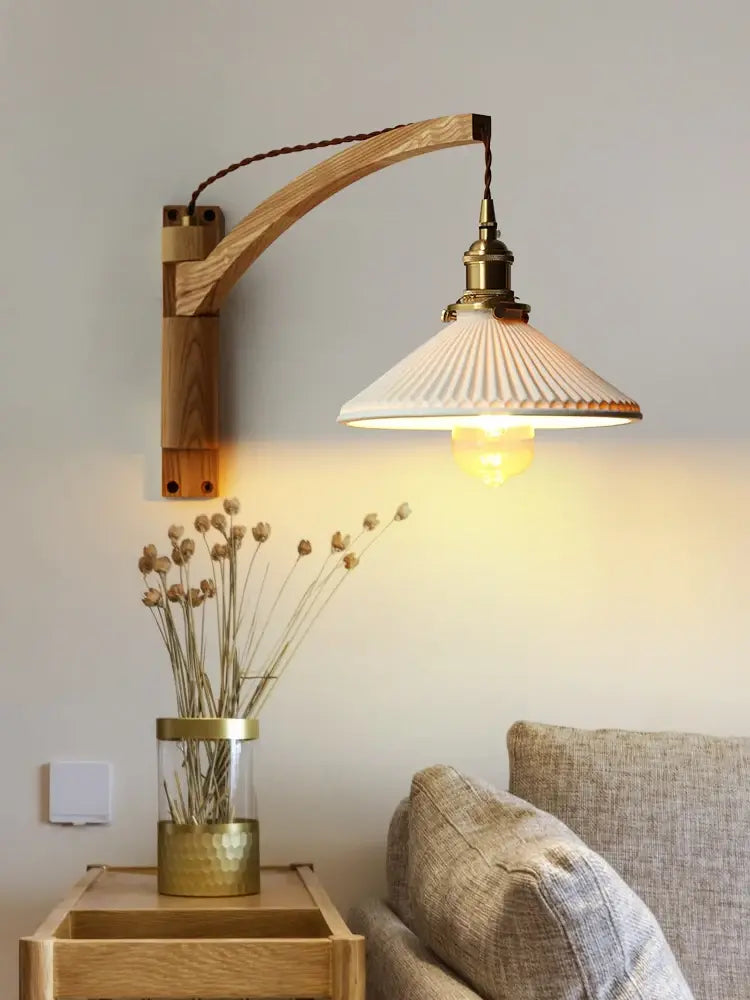 Japanese Walnut Wood Tiller Wall Lamp