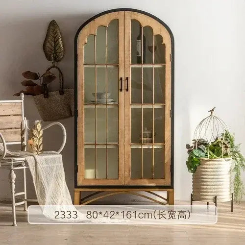 Solid Wood French Double Door Arch Cabinet