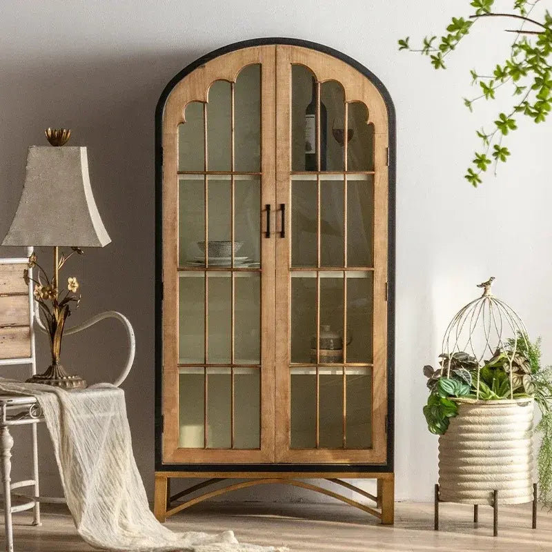 Solid Wood French Double Door Arch Cabinet