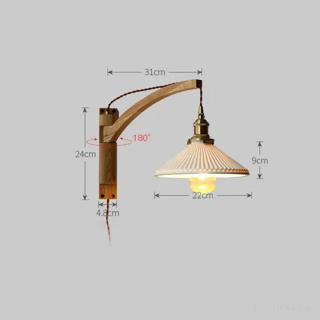 Japanese Walnut Wood Tiller Wall Lamp