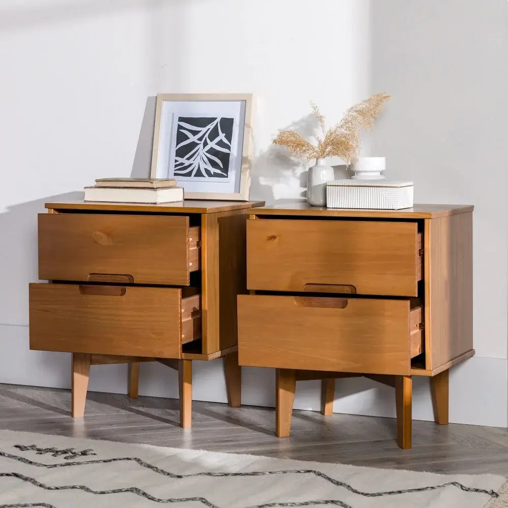 Bedside Table Caramel 2-Drawer Nightstand Nightstands Bedroom Furniture Night Stand Bed Side Table Furniture for Room Tables