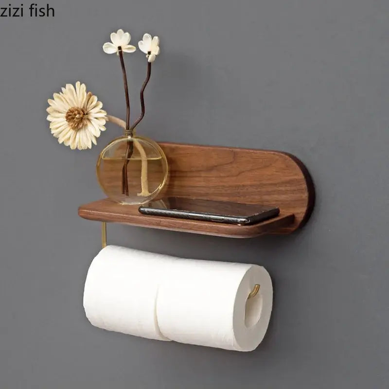 Walnut & Brass Toilet Paper Holder