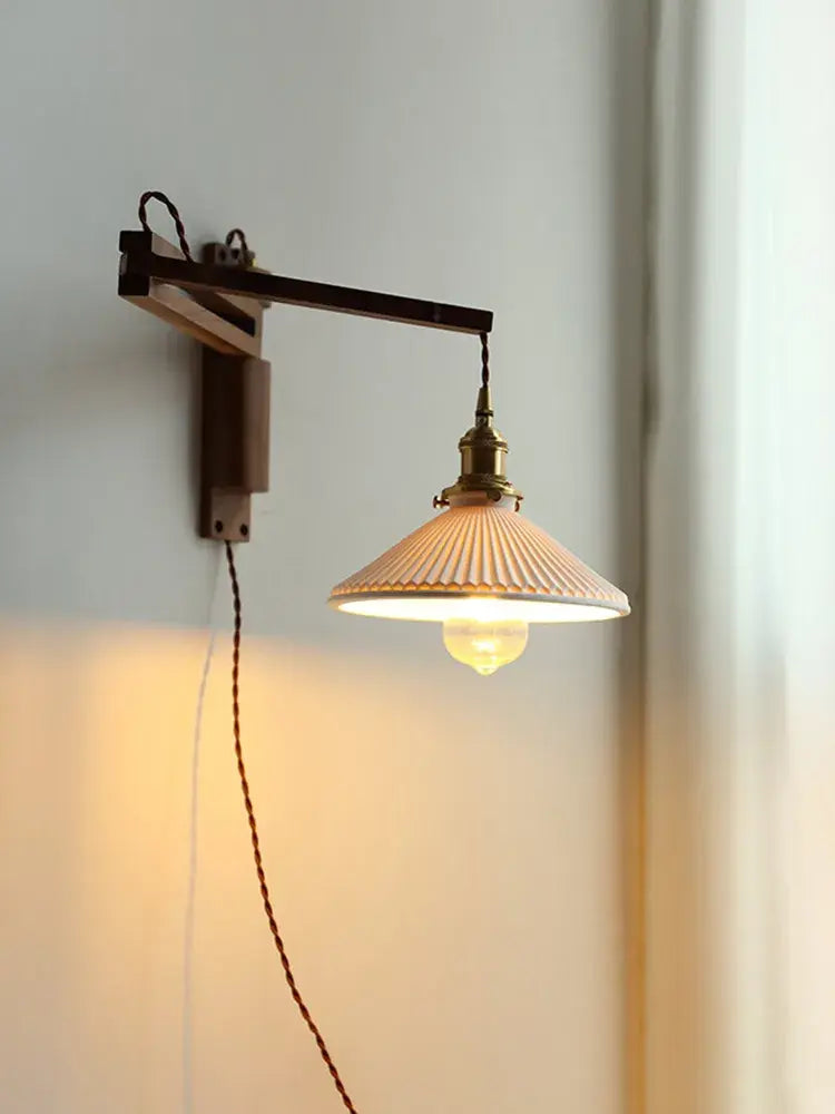 Japanese Walnut Wood Adjustable Wall Lamp