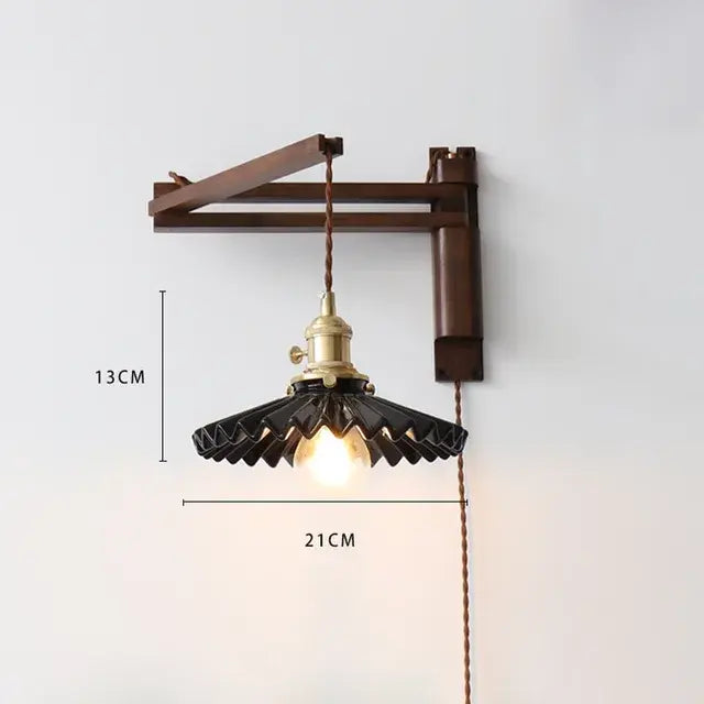 Japanese Walnut Wood Tiller Wall Lamp